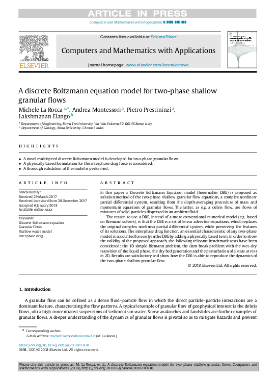 (PDF) Computers and Mathematics with Applications A discrete Boltzmann