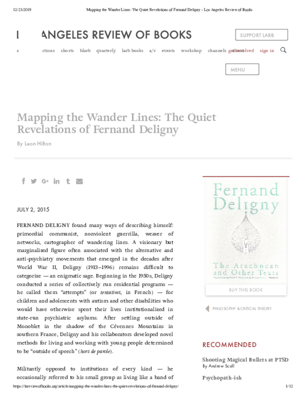 (PDF) Mapping the Wander Lines: The Quiet Revelations of Fernand Deligny