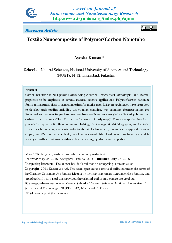 (PDF) Textile Nanocomposite of Polymer/Carbon Nanotube