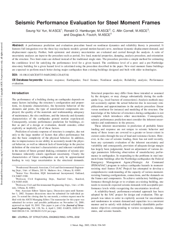 (PDF) Seismic Performance Evaluation for Steel Moment Frames