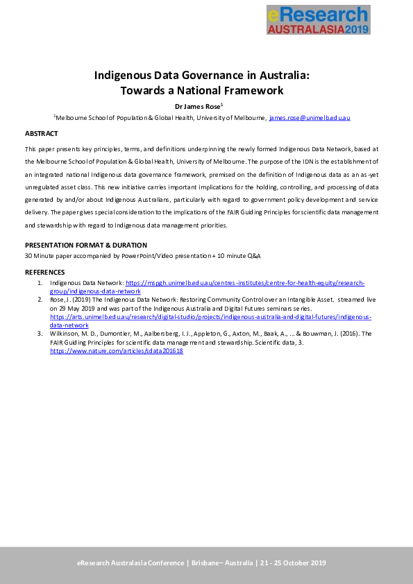 (PDF) Indigenous Data Governance in Australia: Towards a National Framework