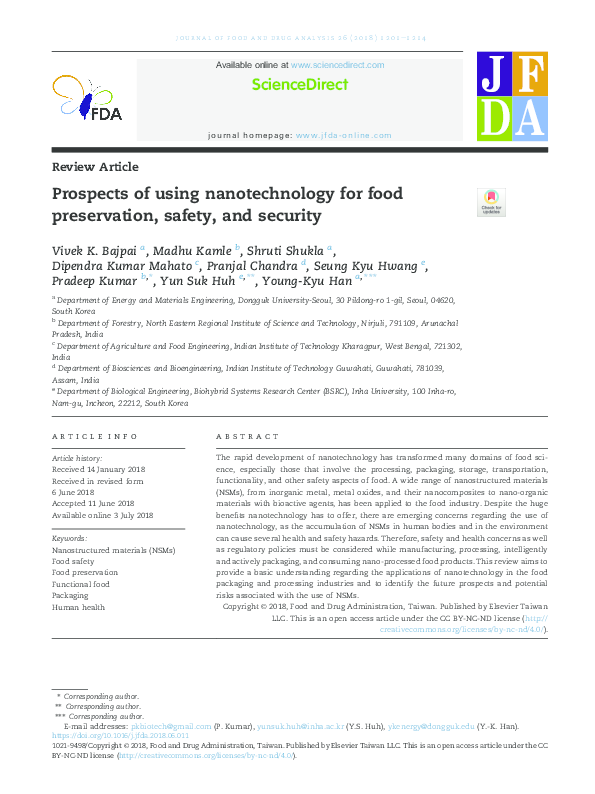 (PDF) Prospects of using nanotechnology for food preservation, safety