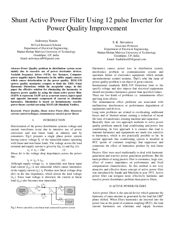 (DOC) Shunt Active Power Filter Using 12 pulse Inverter for Power ...