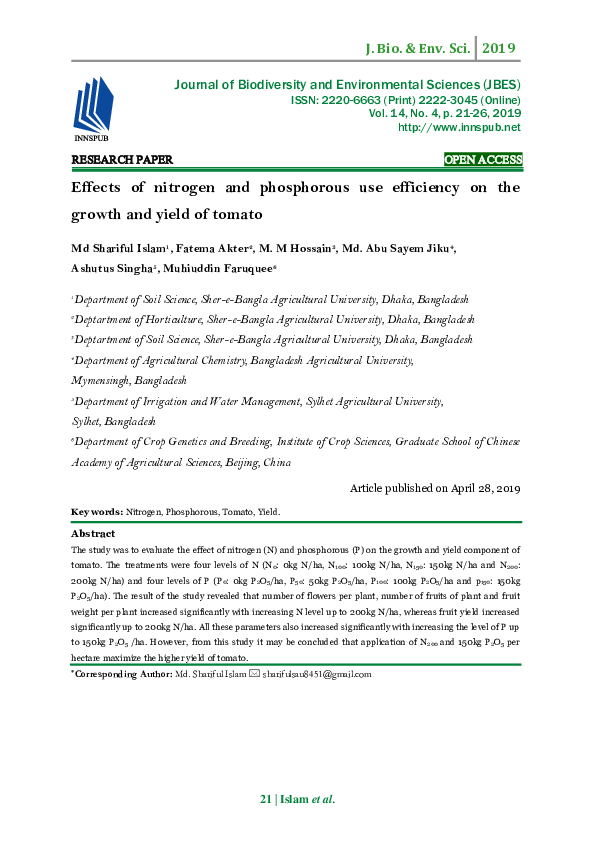 (PDF) Effects of nitrogen and phosphorous use efficiency on the growth ...