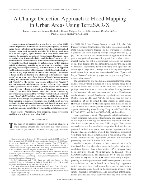 (PDF) A Change Detection Approach to Flood Mapping in Urban Areas Using ...