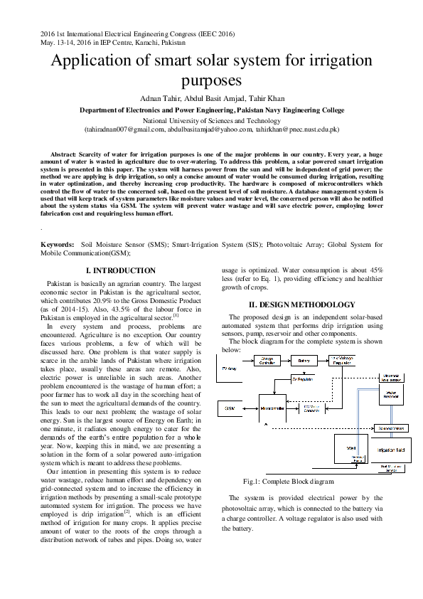 (PDF) Application of smart solar system for irrigation purposes