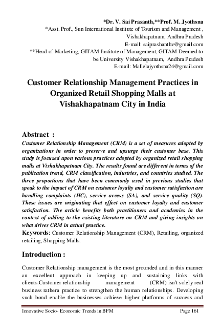 (PDF) Customer Relationship Management Practices in Organized Retail ...