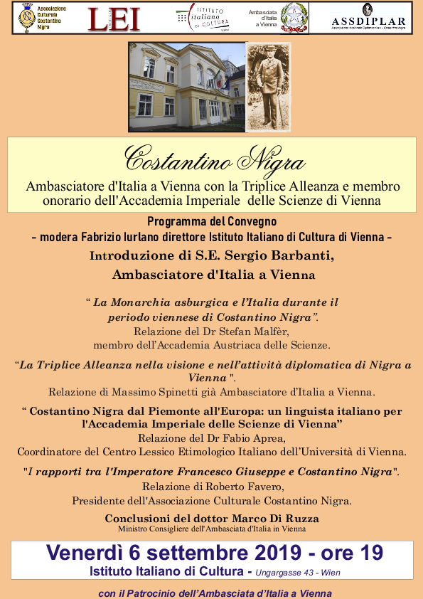PDF) 'Costantino Nigra dal Piemonte all'Europa: un linguista italiano per  l'Accademia Imperiale delle Scienze di Vienna', Tagung 'Costantino Nigra.  Botschafter Italiens in Wien in der Zeit des Dreibundes und Ehrenmitglied  der Kaiserlichen