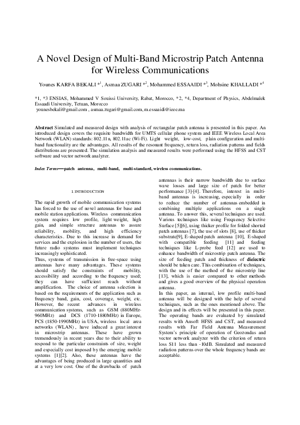 (PDF) A Novel Design of Multi-Band Microstrip Patch Antenna for ...