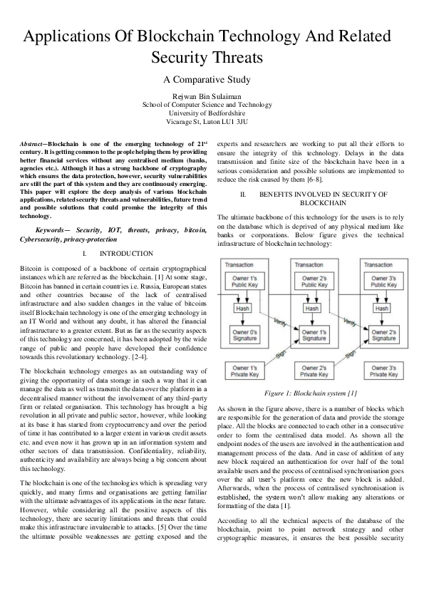 (PDF) Applications Of Blockchain Technology And Related Security ...