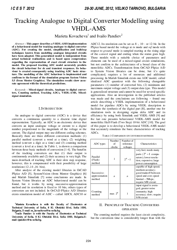 (PDF) Tracking Analogue to Digital Converter Modelling using VHDLAMS