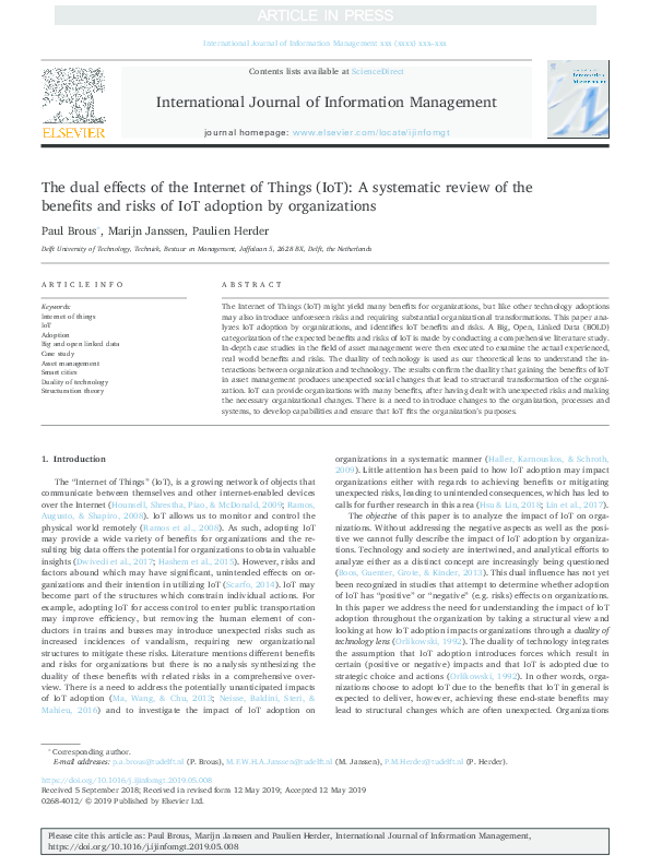 (PDF) A systematic review of the iot