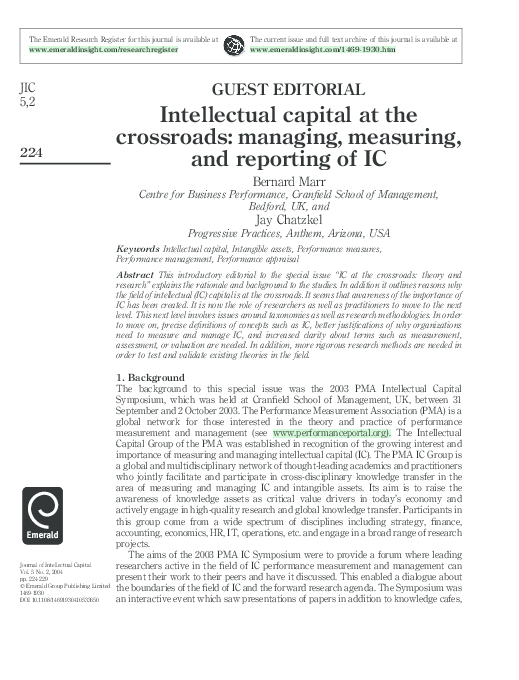 (PDF) Intellectual Capital at the Crossroads: Managing, Measuring, and ...