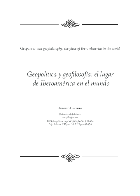 (PDF) Geopolítica y geofilosofía: el lugar de Iberoamérica en el mundo