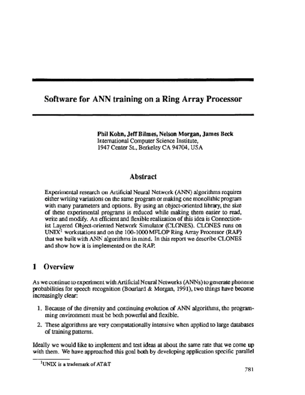 (PDF) Software for ANN training on a ring array processor