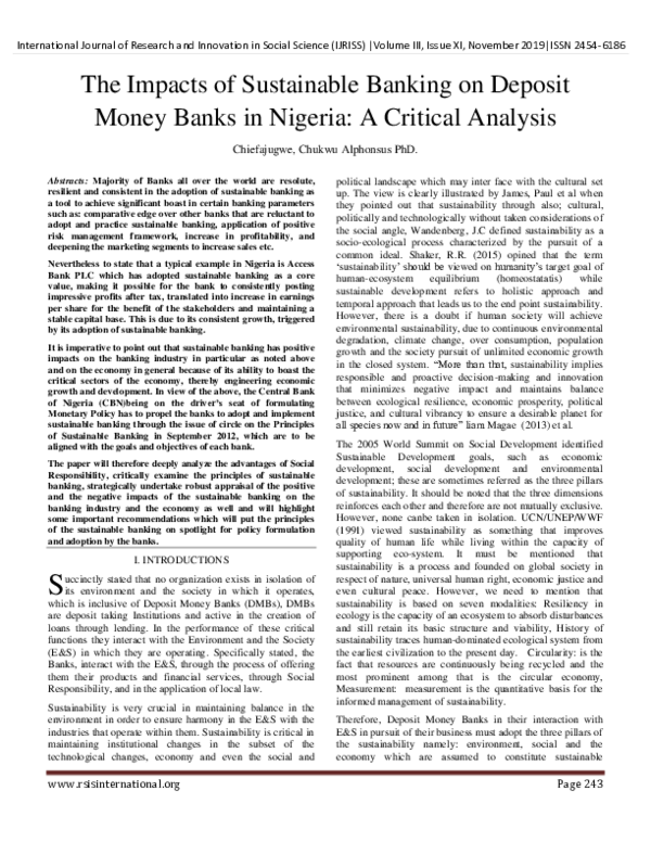 (PDF) The Impacts of Sustainable Banking on Deposit Money Banks in