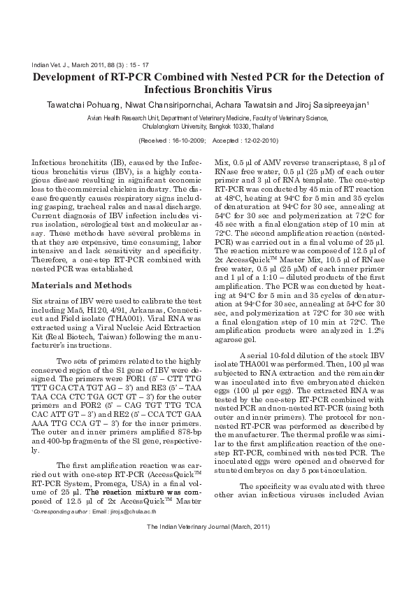 (PDF) Development of RT-PCR Combined with Nested PCR for the Detection ...
