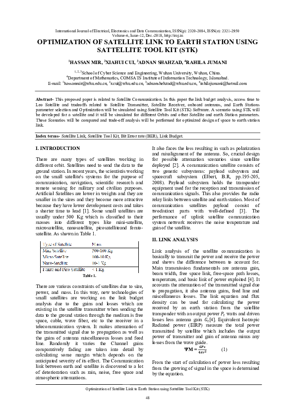 (PDF) OPTIMIZATION OF SATELLITE LINK TO EARTH STATION USING SATTELLITE ...