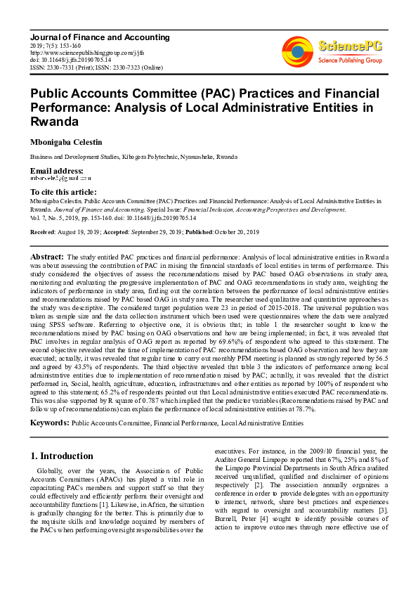 (PDF) PUBLIC ACCOUNTS COMMITTEE PRACTICES AND FINANCIAL PERFORMANCE