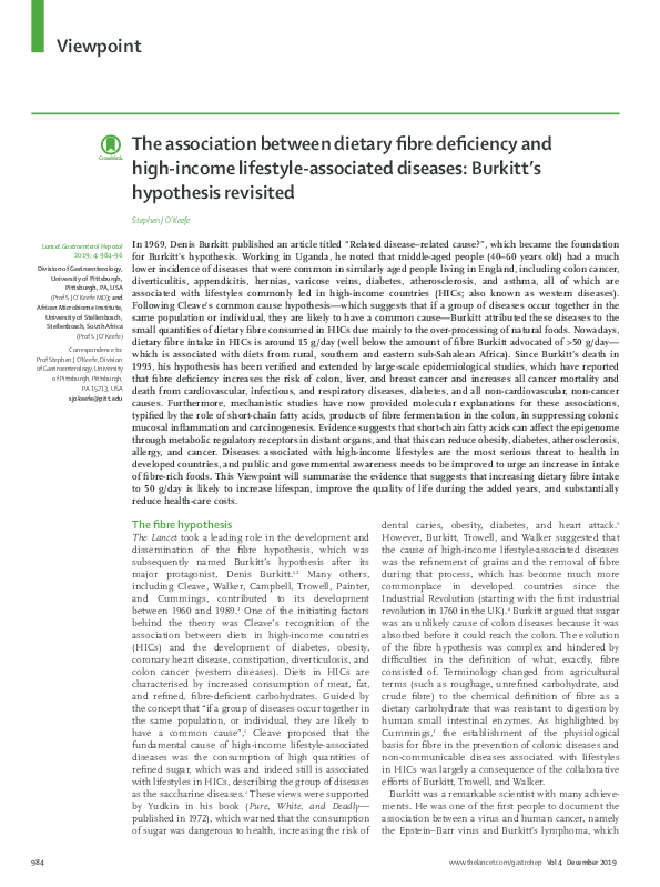 (PDF) Viewpoint The association between dietary fibre deficiency and
