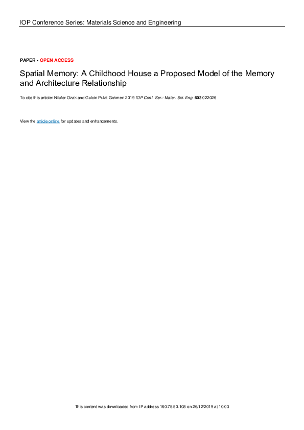(PDF) Spatial Memory: A Childhood House a Proposed Model of the Memory ...