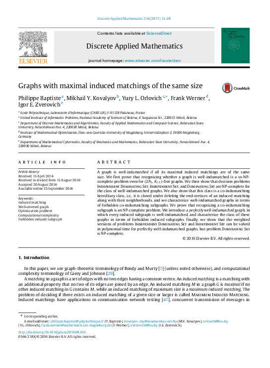 (PDF) Well-Indumatched Graphs and Their Complexity