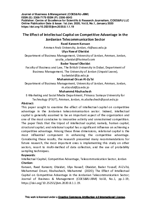 (PDF) The Effect of Intellectual Capital on Competitive Advantage in ...