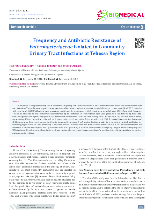 (PDF) Frequency and Antibiotic Resistance of Enterobacteriaceae ...