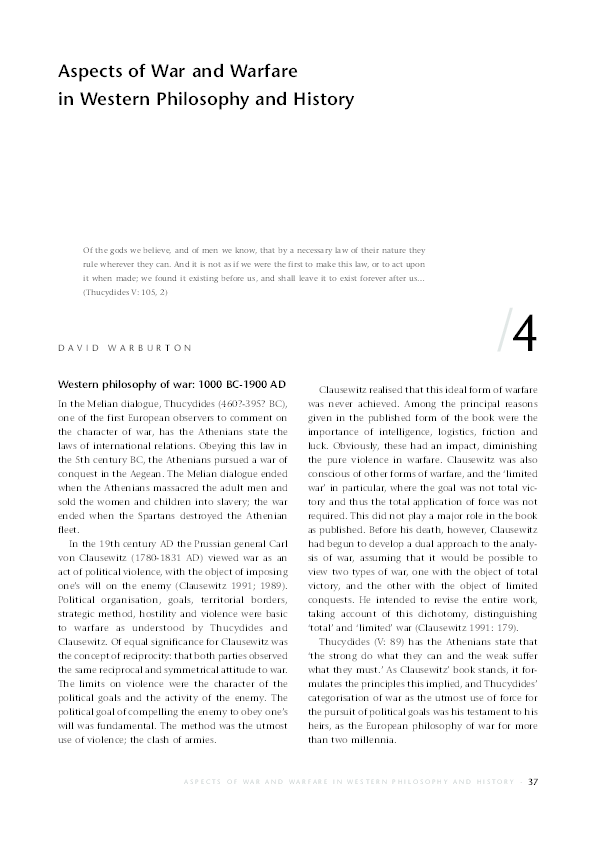 (PDF) Aspects of War and Warfare in Western Philosophy and History
