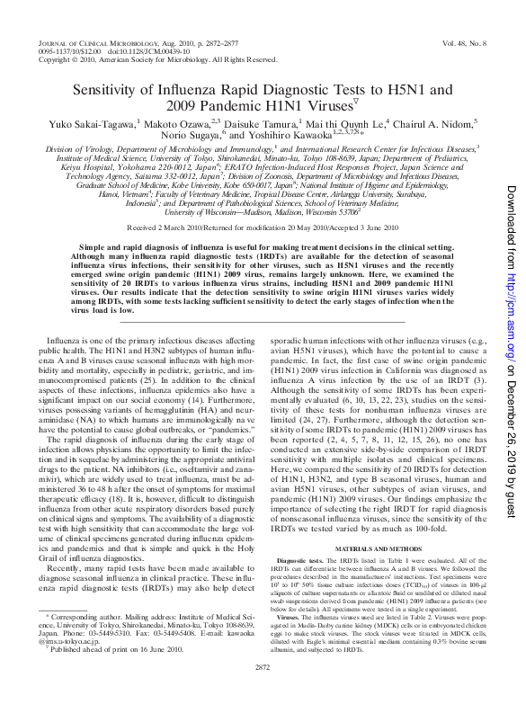 (PDF) Sensitivity of Influenza Rapid Diagnostic Tests to H5N1 and 2009 ...