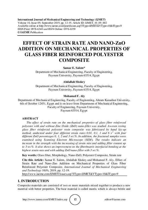 (PDF) EFFECT OF STRAIN RATE AND NANO-ZnO ADDITION ON MECHANICAL ...