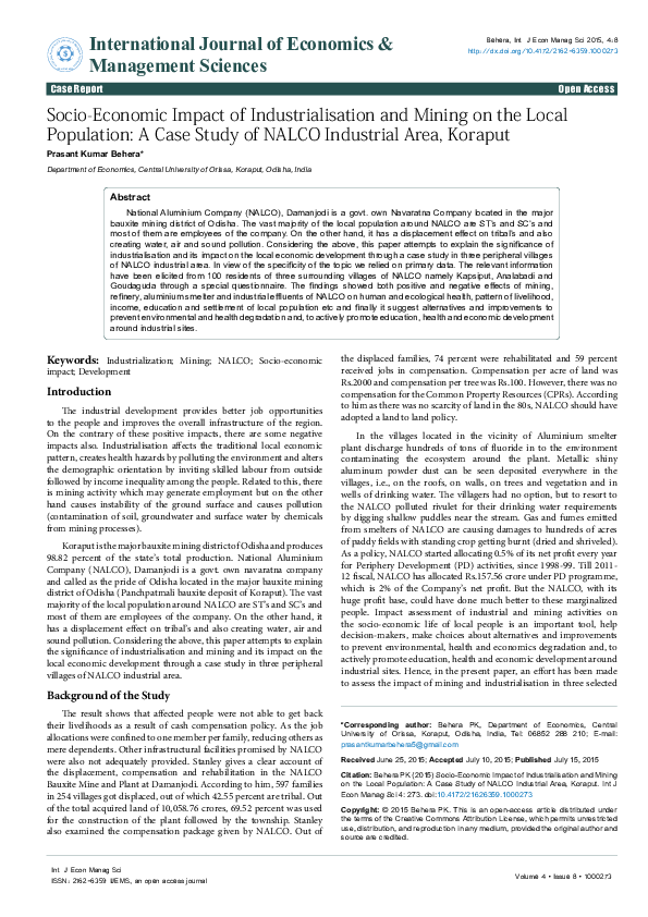 (PDF) Socio-Economic Impact of Industrialisation and Mining on the ...