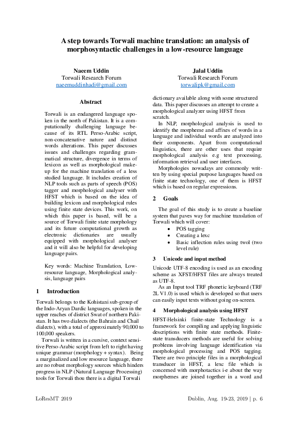 (PDF) A step towards Torwali machine translation: an analysis of ...