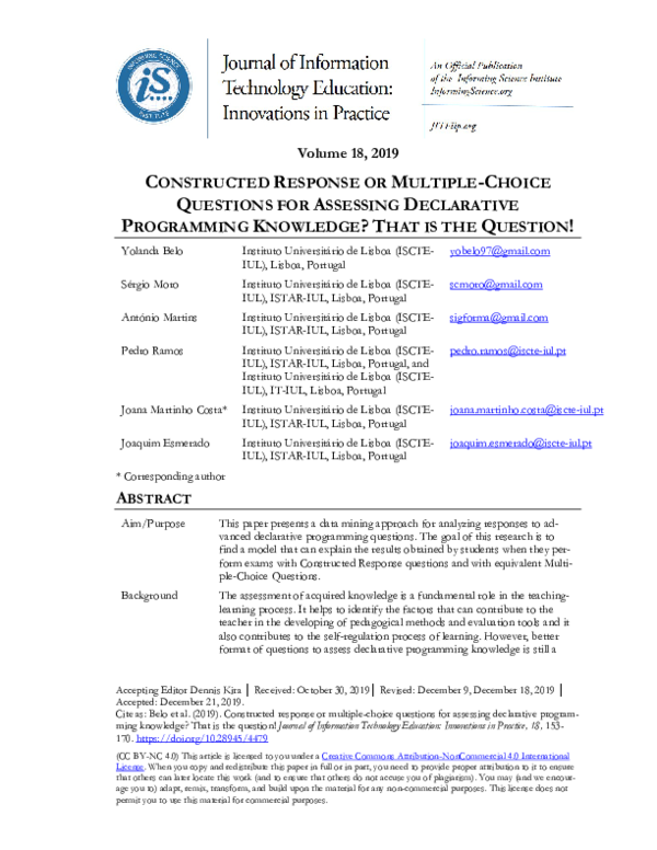 (PDF) Constructed Response or Multiple-Choice Questions for Assessing ...