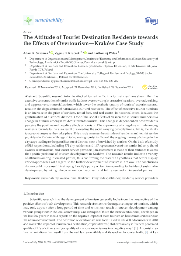 (PDF) The Attitude of Tourist Destination Residents towards the Effects ...