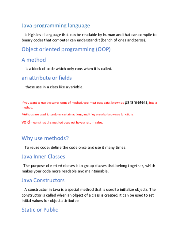 (DOC) Java summary