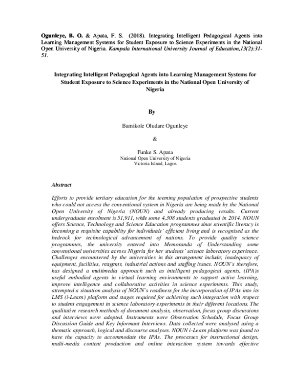 (PDF) Integrating Intelligent Pedagogical Agents into Learning ...