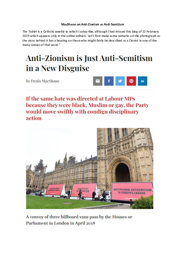 MacShane on Anti-Zionism as Anti-Semitism