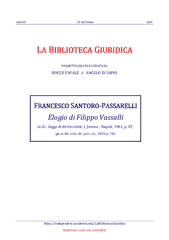 (PDF) Francesco SantoroPassarelli, Elogio di Filippo Vassalli (1959