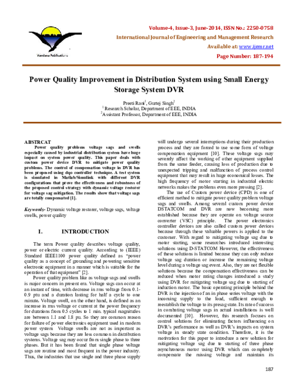 (PDF) Power Quality Improvement in Distribution System using Small ...