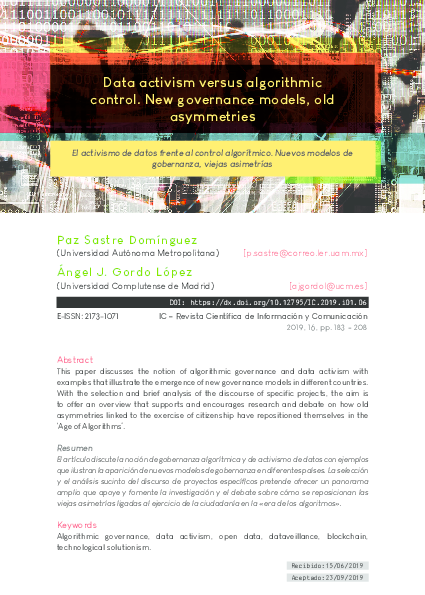 (PDF) Data activism versus algorithmic control. New governance models ...