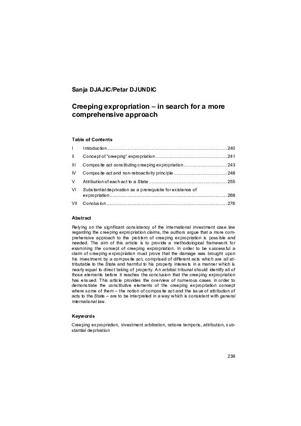 (PDF) Creeping expropriation in search for a more comprehensive