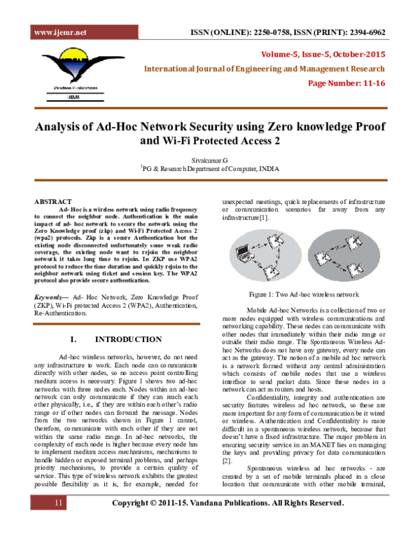 (PDF) Analysis of Ad-Hoc Network Security using Zero knowledge Proof ...