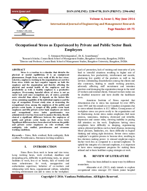 PDF) Occupational Stress as Experienced by Private and Public 