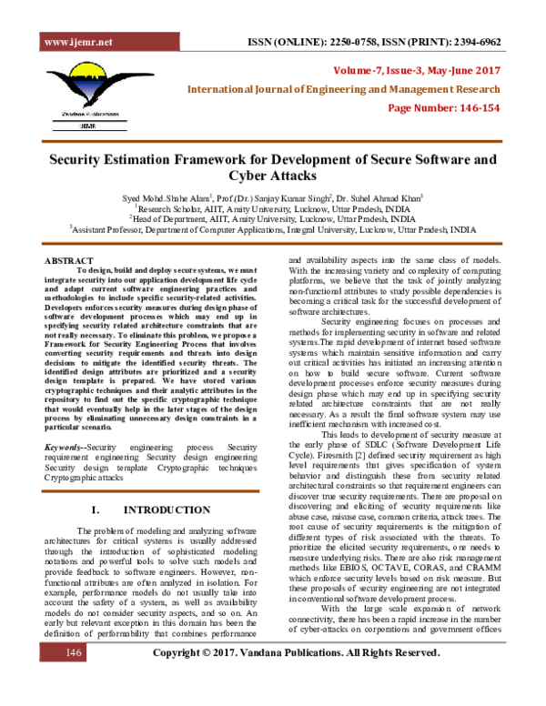 (PDF) Security Estimation Framework For Development Of Secure Software