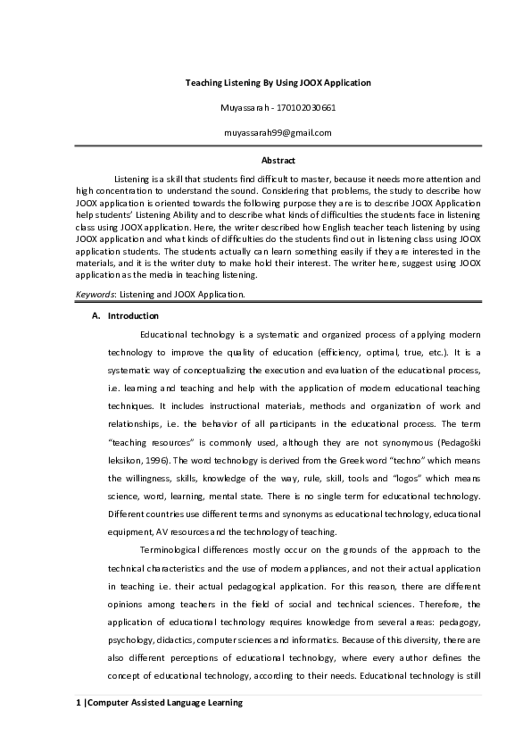 (PDF) Computer Assisted Language Learning Teaching Listening By Using ...