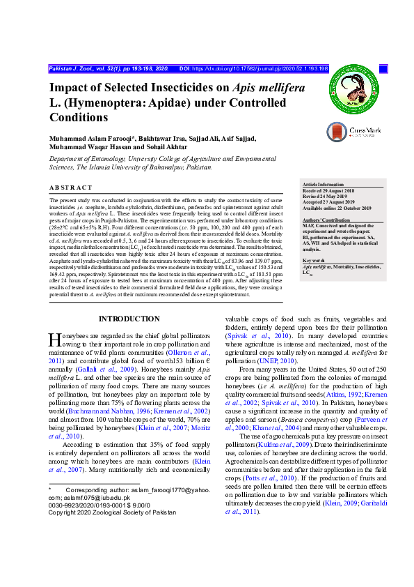 (PDF) Impact of Selected Insecticides on Apis mellifera L. (Hymenoptera ...