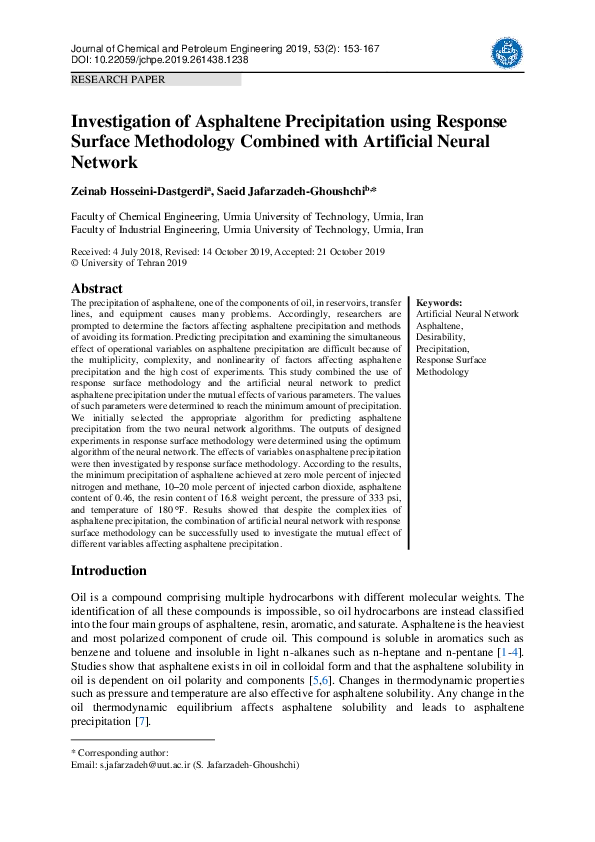 (PDF) Investigation of Asphaltene Precipitation using Response Surface ...