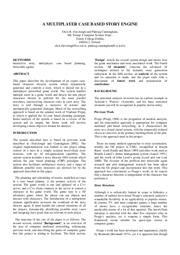 (PDF) A multiplayer case based story engine