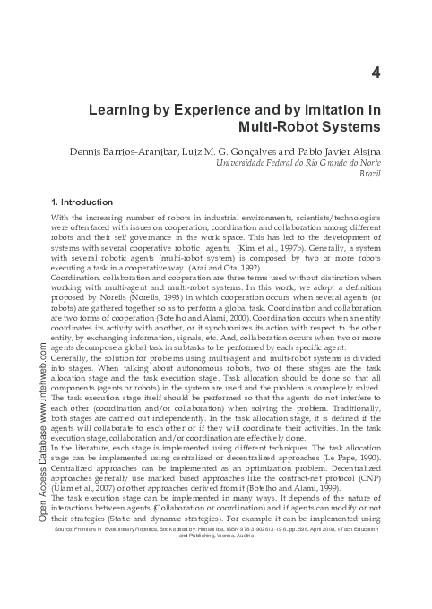 (PDF) Learning by Experience and by Imitation in Multi-Robot Systems